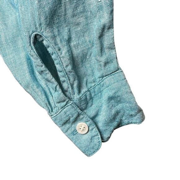 J.Crew Baird McNutt Irish Linen Tunic Top | Aqua Blue Button Front Shirt 4 Tall - Picture 6 of 8